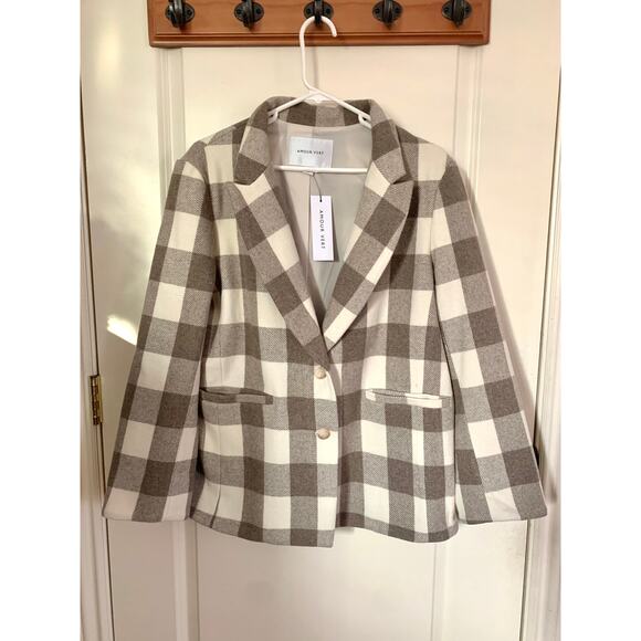 Amour Vert Tobie Single Breasted Blazer in Natural Buffalo Check - Picture 5 of 11